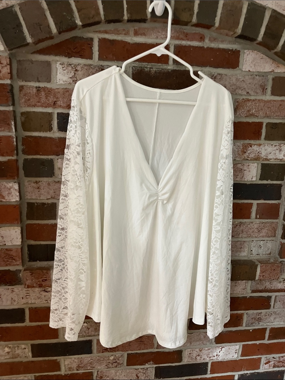 SHEIN White Lace-Sleeve V-Neck Flowy Chemise Blouse Size 6X
